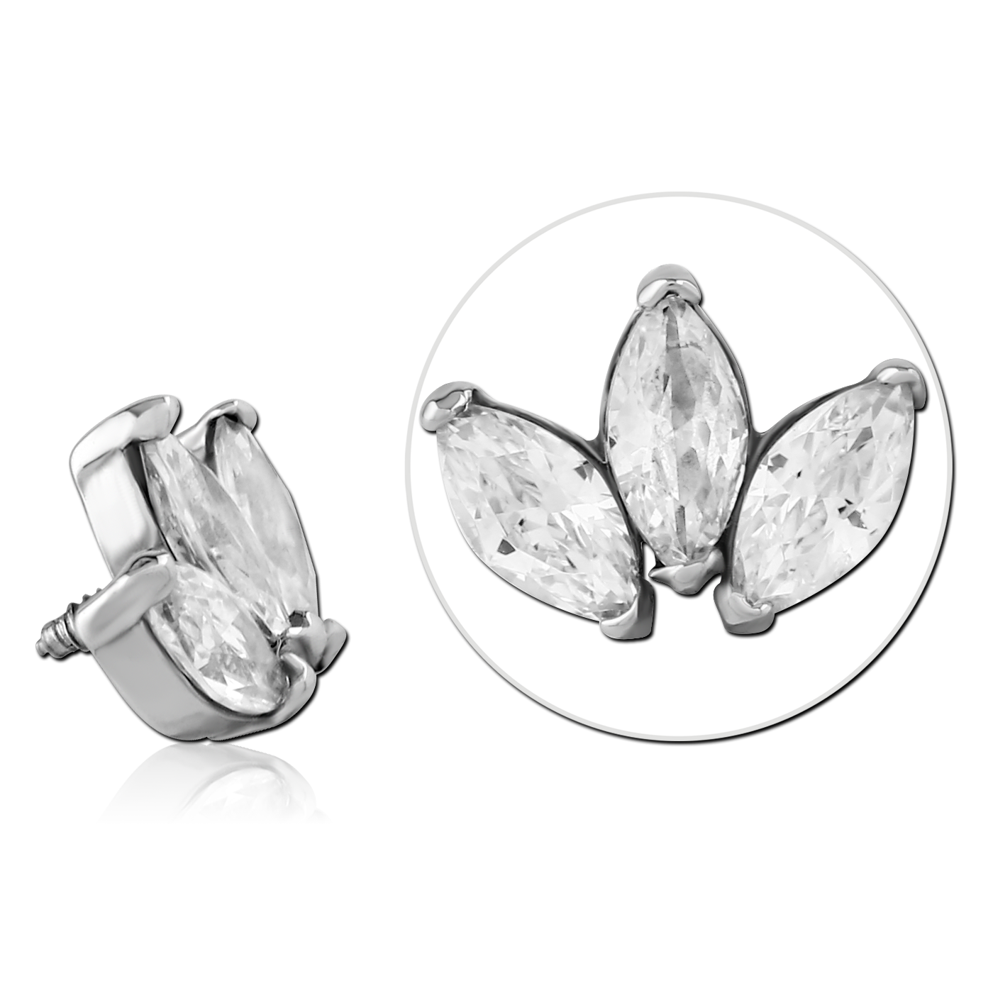 3 eyes with zircons - threaded pins - silver (1.2) 3 eyes with zircons - threaded pins - silver (1.2)