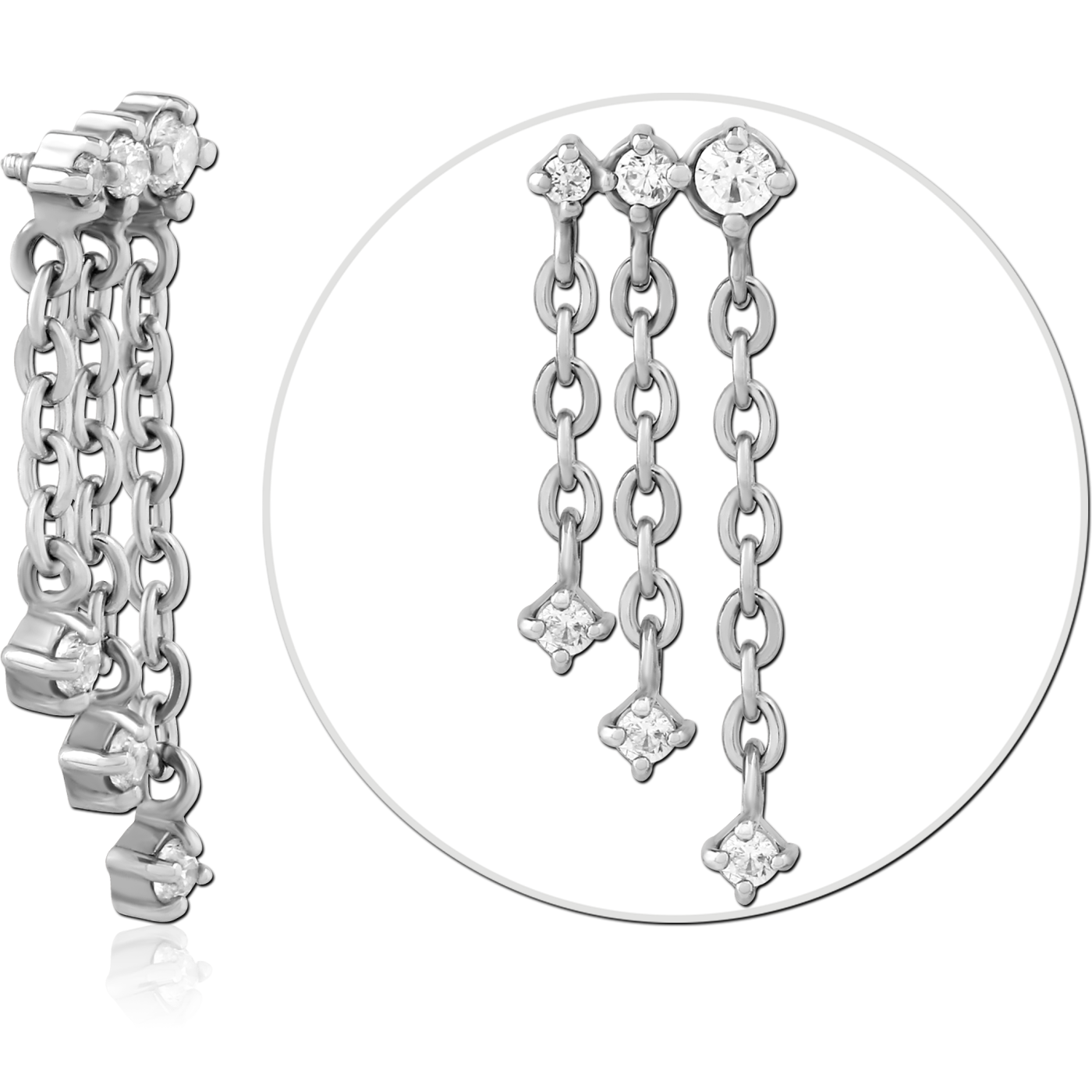 Hanging zircons - threaded pins - silver (1.2)