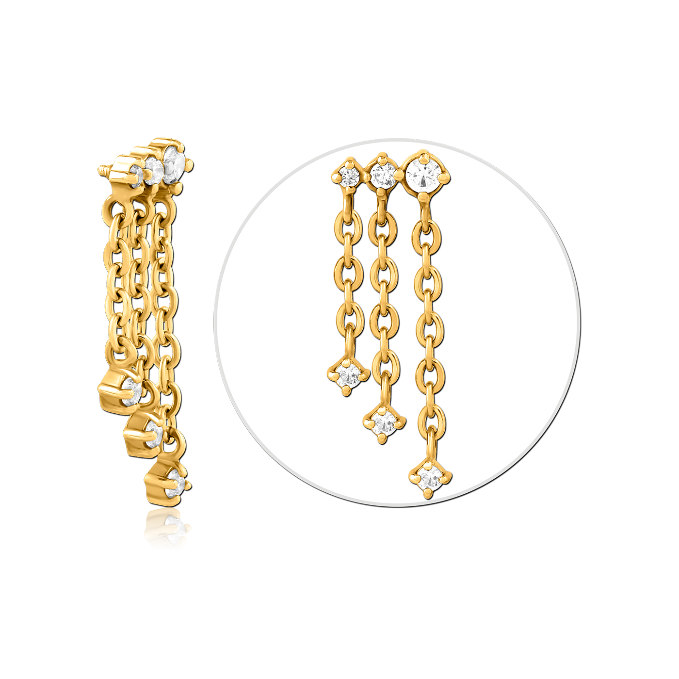 Chains with zircons - threaded pins - gold (1.2) Chains with zircons - threaded pins - gold (1.2)