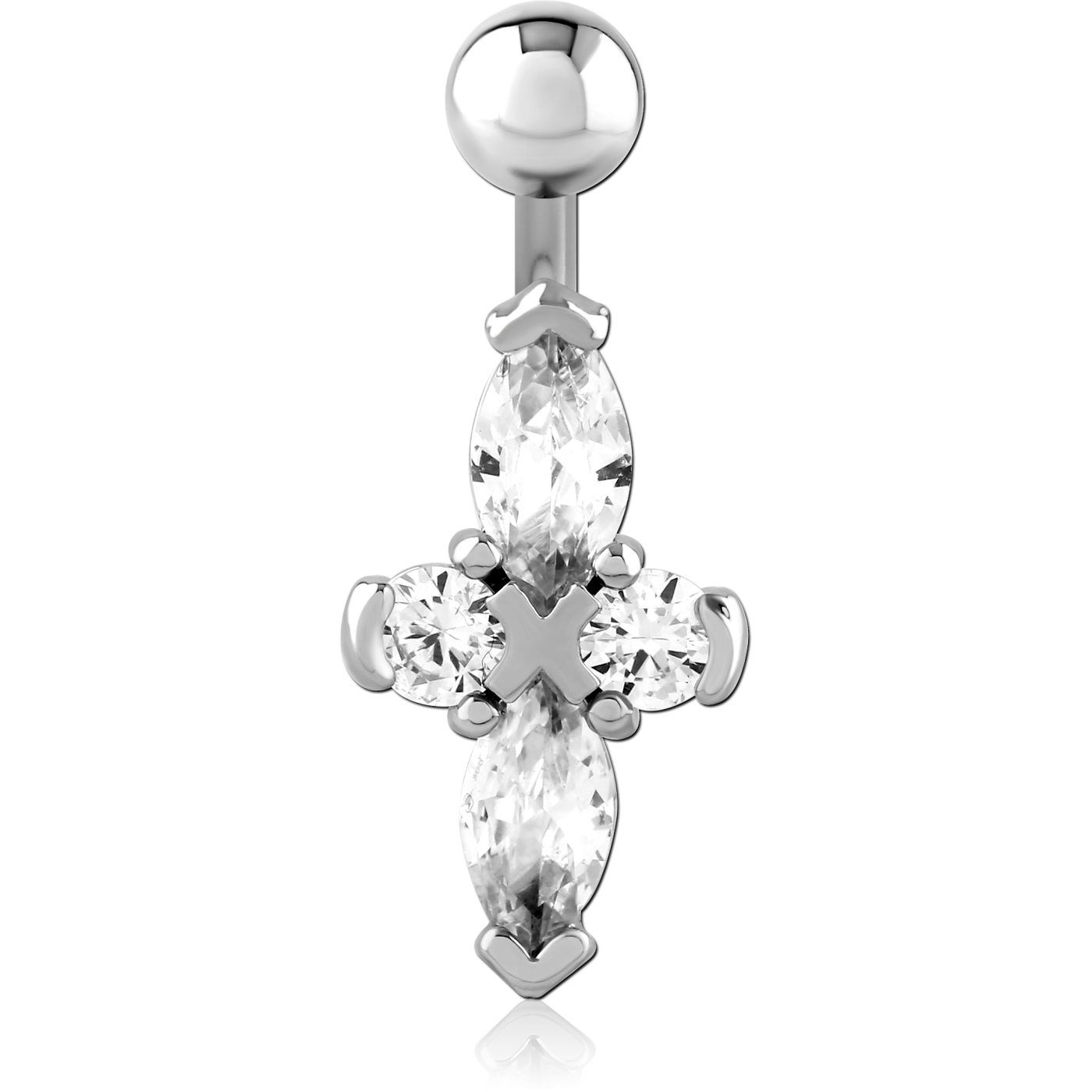 Cross with zircons - Navel earring - silver (1.6 - 10.0) Cross with zircons - Navel earring - silver (1.6 - 10.0)