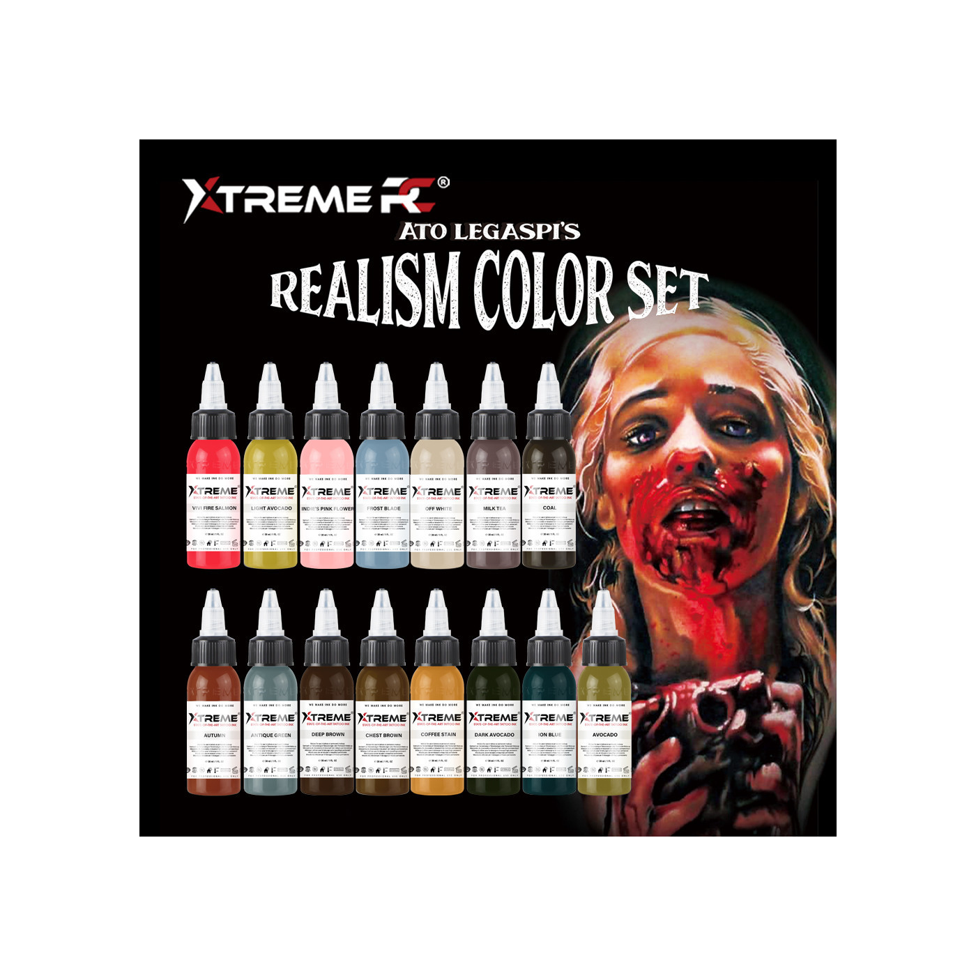 Xtreme Ink - Ato Legaspi's Realism Color Set - 15x30ml (Reach Compliant) Xtreme Ink - Ato Legaspi's Realism Color Set - 15x30ml (Reach Compliant)