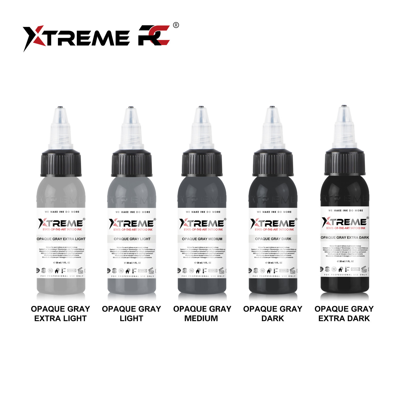 Xtreme Ink - Opaque Gray Set - 5x30ml (Reach Compliant) Xtreme Ink - Opaque Gray Set - 5x30ml (Reach Compliant)