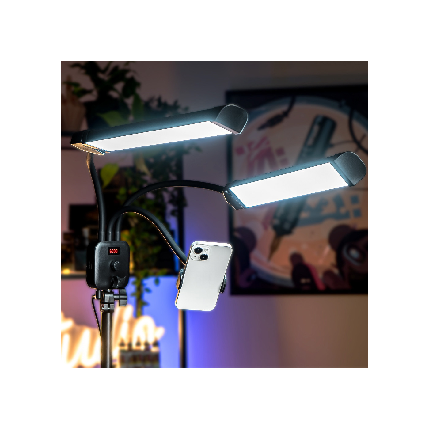 Lamp DOUBLE-LIGHT + tripod - with adjustable color temperature and power Lamp DOUBLE-LIGHT + tripod - with adjustable color temperature and power