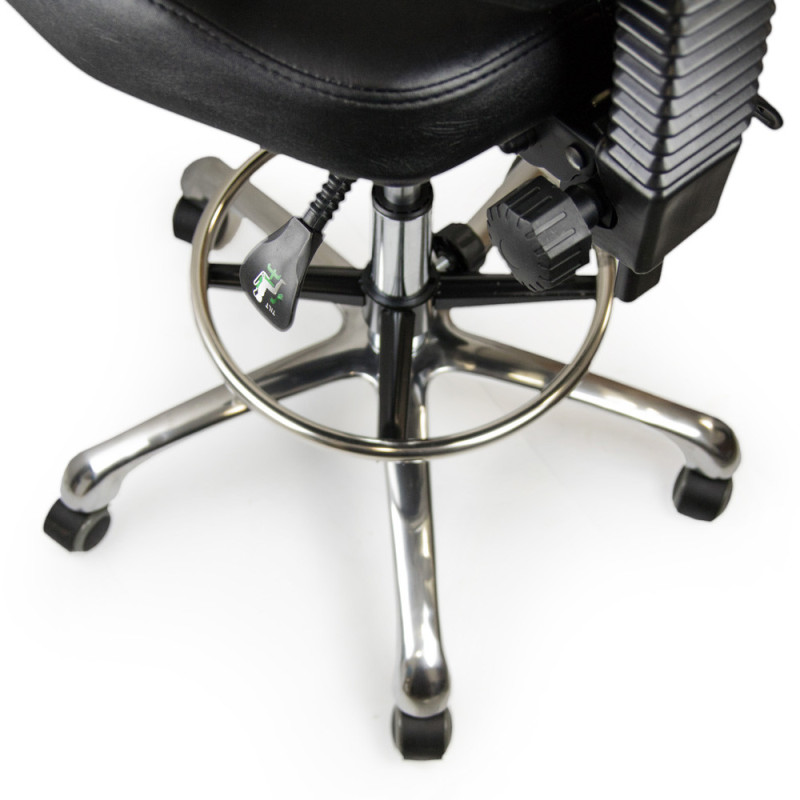 Regulowany taboret obrotowy z podparciem na klatkę BLACK