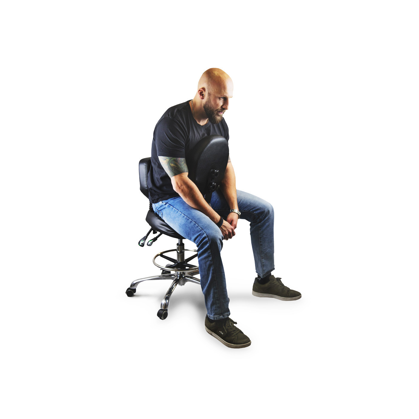 Regulowany taboret obrotowy z podparciem na klatkę BLACK Regulowany taboret obrotowy z podparciem na klatkę BLACK