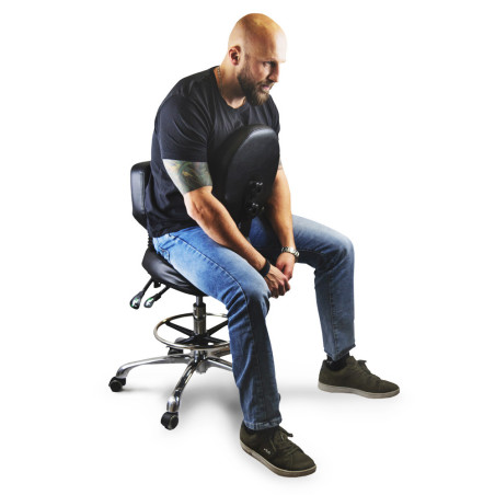 Regulowany taboret obrotowy z podparciem na klatkę BLACK