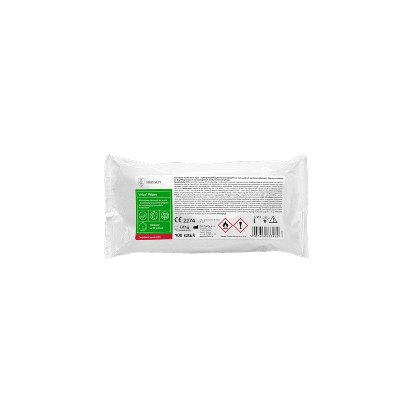 Surface disinfection wipes MEDISEPT Velox Wipes 100pcs - supplement Surface disinfection wipes MEDISEPT Velox Wipes 100pcs - supplement